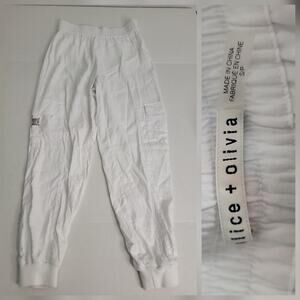 ALICE + OLIVIA Cargo Pants Womens SZ Small White Jogger Linen Blend Euro Summer